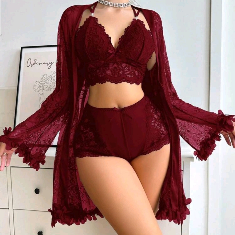 Ladies' Solid Color Lace Simple Daily Pajama Set